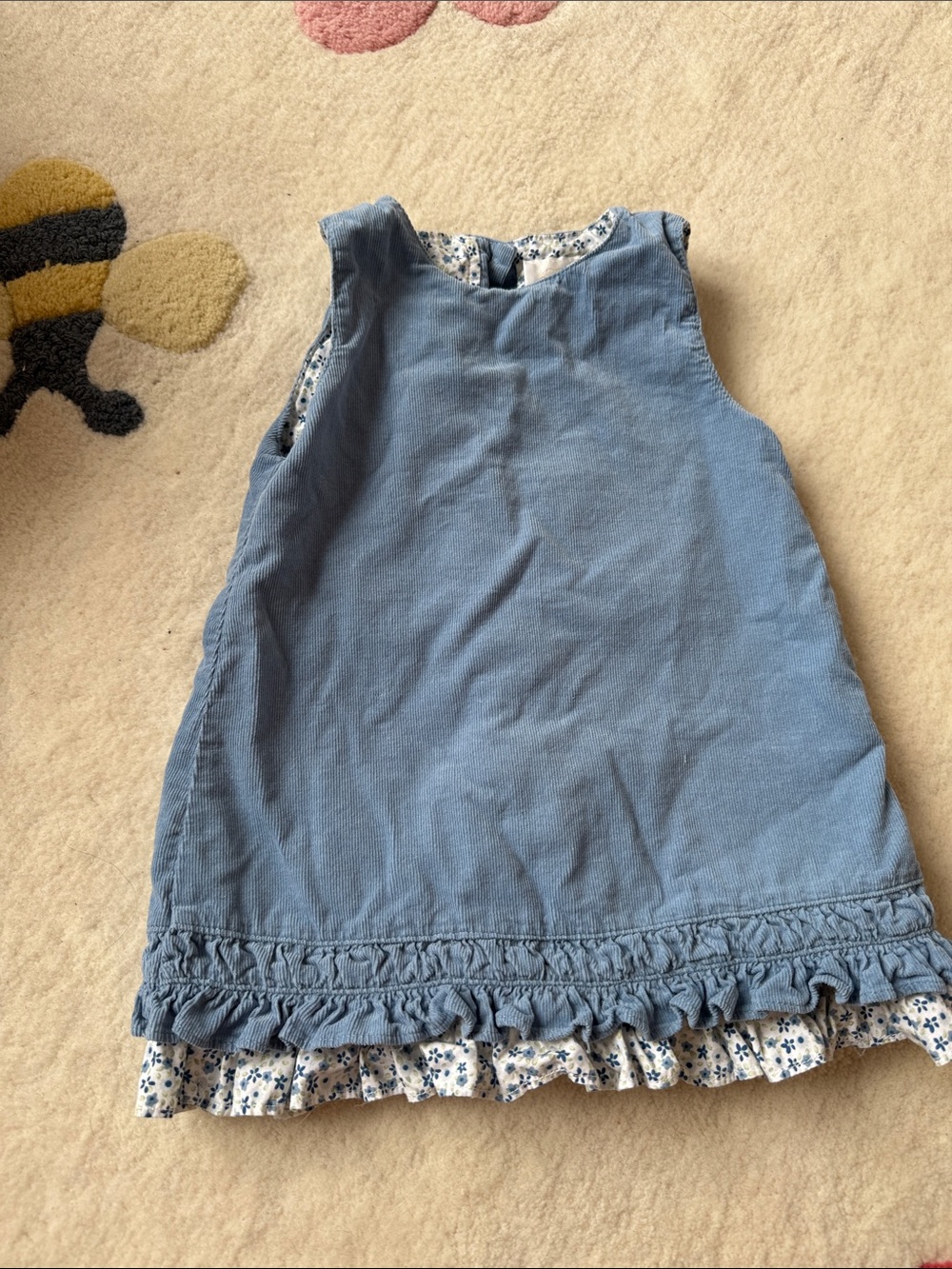 Blue Floral-Trim Sleeveless Dress for Kids